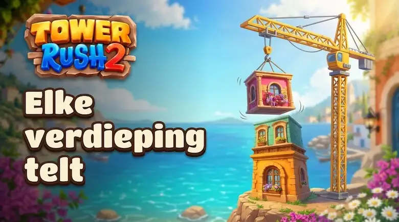 Hijskraan laat een nieuwe verdieping zakken in Tower Rush 2 NL
